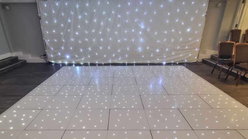White starcloth at Christchurch Harbour Hotel with white starlit dance floor in Hampshire