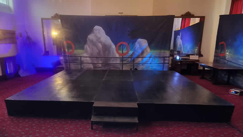 Black Stage with skirt and steps at a warrant officers and sergeants mess party in a military camp