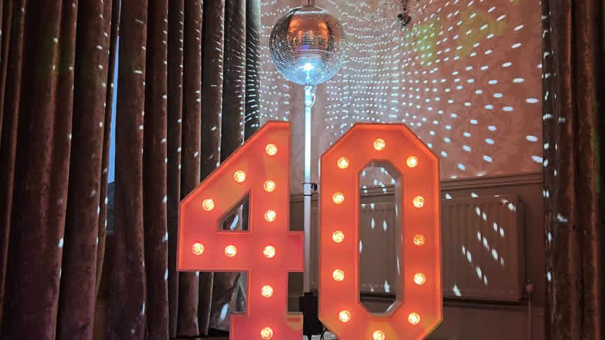 Mirror ball effect with illuminated 40 numbers
