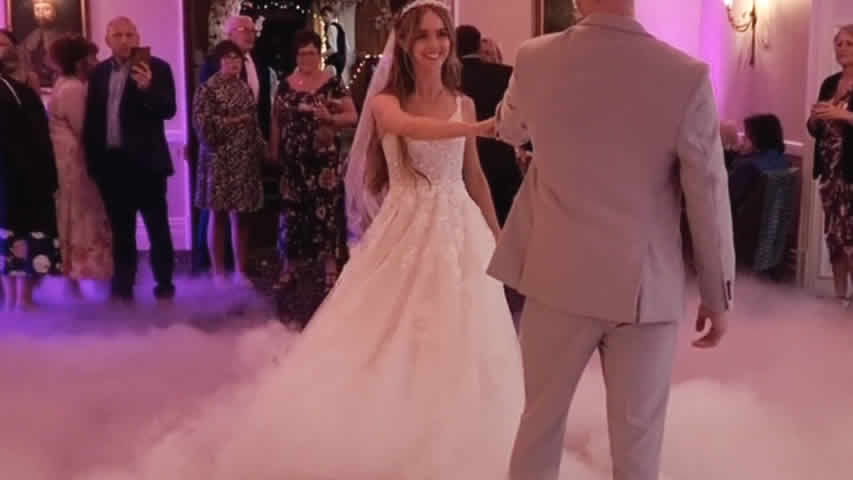 First dance on dry ice clouds at Rhinefield House Hotel
