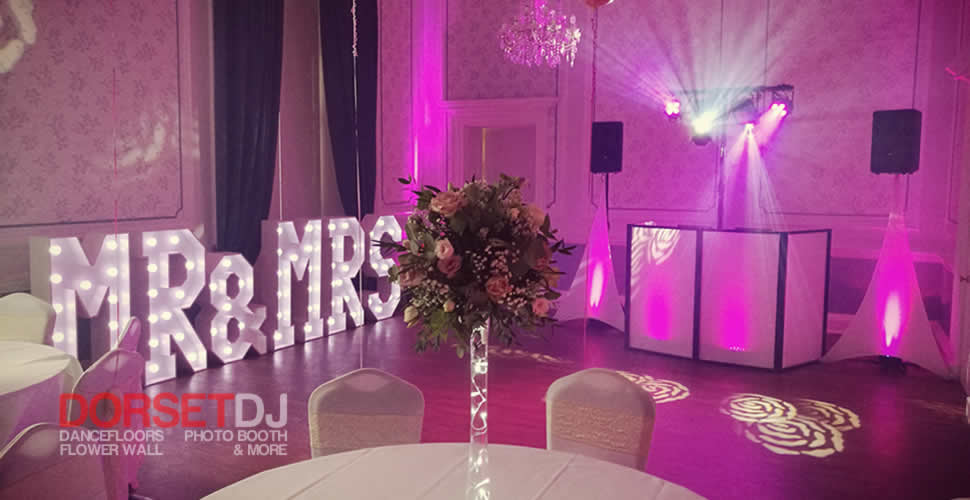 Wedding Disco and light up mr and mrs letters at Merley House in Poole 1111 events