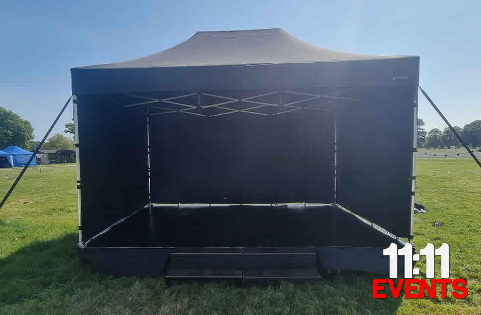 Gazebo cover 4.5x3m black stage, covered stage hire outdoors